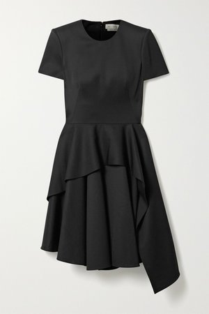 Black Asymmetric layered wool-crepe dress | Alexander McQueen | NET-A-PORTER