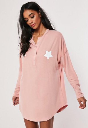 Pink Star Grandad Collar Nightshirt | Missguided