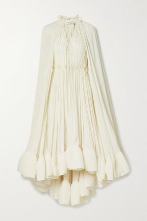 Ivory Cape-effect tie-detailed ruffled crepe dress | Lanvin | NET-A-PORTER