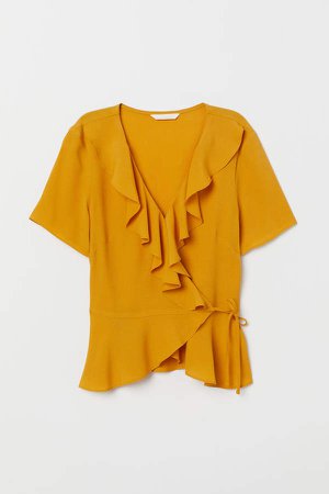 Creped Wrapover Blouse - Yellow