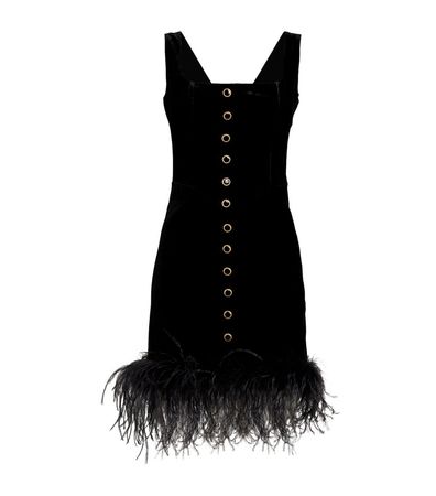 ALESSANDRA RICH  Velvet Feather-Trim Mini Dress