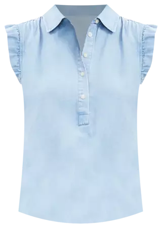 Chambray Collared Ruffle Henley Top