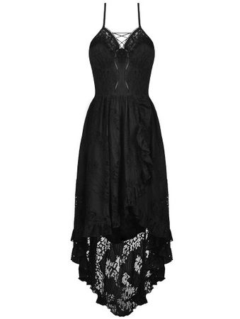 Dark in Love Black Gothic Sexy Dovetail Lace High-Low Slip Dress - DarkinCloset.com