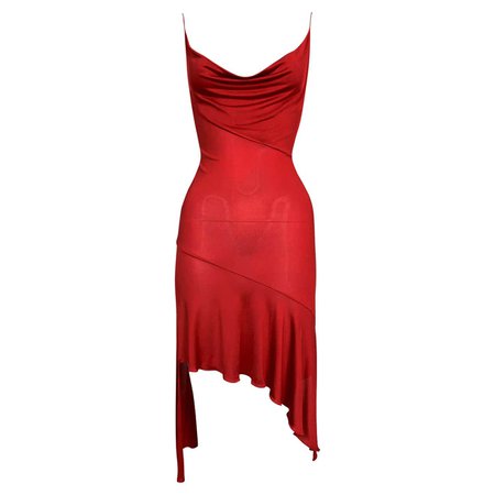 *clipped by @luci-her* F/W 2000 Christian Dior John Galliano Red Silk Asymmetrical Mini Dress For Sale at 1stDibs