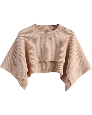SheIn Women's Round Neck Drop Shoulder Batwing Half Sleeve Crop Sweater High Low Knit Pullover Top Dusty Pink Small at Amazon Women’s Clothing store