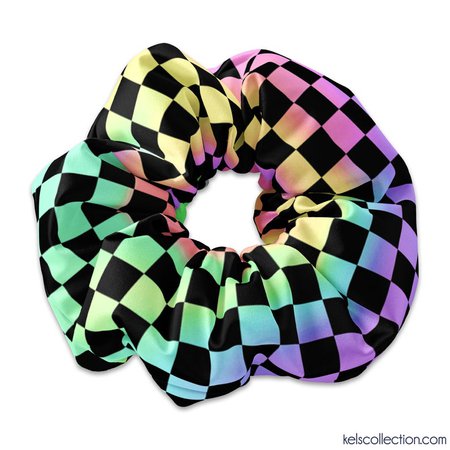 Rainbow Checkerboard Pattern Scrunchie Hair Tie Checker | Etsy