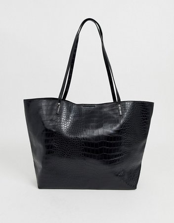 ASOS DESIGN croc bonded shopper bag in black | ASOS