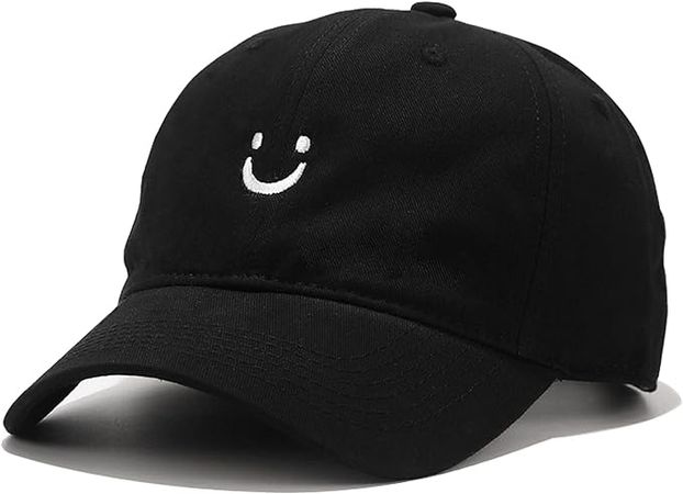Umeepar Smile Face Baseball Cap for Women Men Adjustable Low Profile Unstructured Cotton Dad Hat (Black) at Amazon Men’s Clothing store
