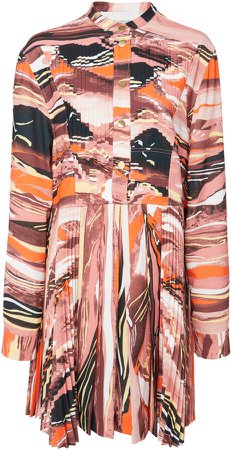 Abstract-Printed Pleated Crepe Dress