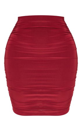 Shape Burgundy Slinky Bodycon Skirt | Curve | PrettyLittleThing USA