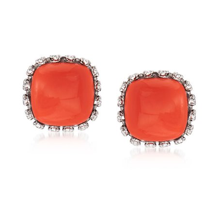 Orange Coral Square Stud Earrings in Sterling Silver | Ross-Simons