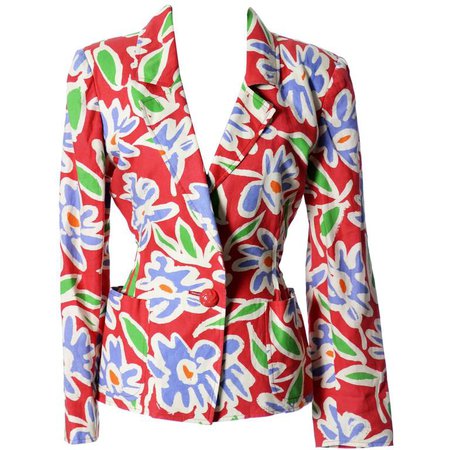 Ungaro Parallele Paris Vintage Blazer in Abstract Bright Floral Print Size 8 For Sale at 1stdibs