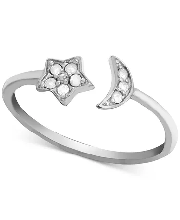 Macy's Diamond (1/10 ct. t.w.) Moon & Star Open Ring in Sterling Silver