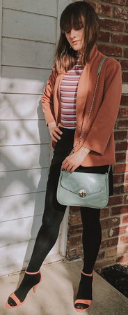 Striped Top and Skirt with Green Purse