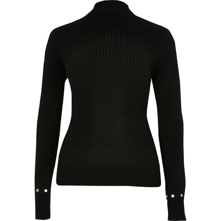 Black high neck fitted ribbed knit jumper | River Island