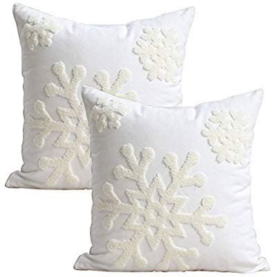 Amazon.com: Elife 18x18 Soft Canvas Christmas Winter Snowflake Style Cotton Linen Embroidery Throw Pillows Covers w/Invisible Zipper for Bed Sofa Cushion Pillowcases for Kids Bedding (1 Pair, White): Home & Kitchen