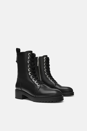 MICRO STUDDED LEATHER BIKER ANKLE BOOTS - Booties-SHOES-WOMAN | ZARA United States