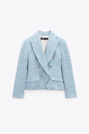 DOUBLE BREASTED TEXTURED WEAVE JACKET - Sky blue | ZARA United States