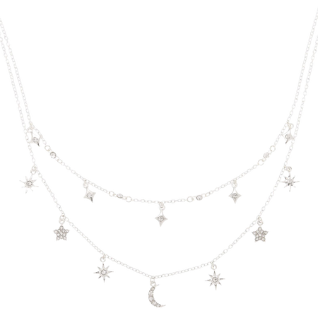 Claire's Silver Celestial Charm Multi Strand Necklace