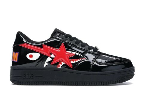 Red And Black Bape Low Shark Shoes