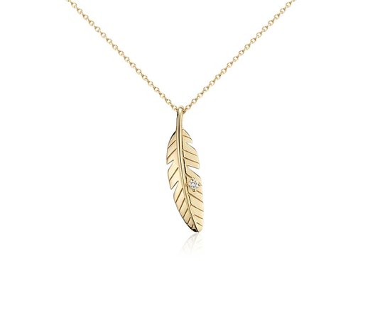 Mini Feather Diamond Pendant in 14k Yellow Gold | Blue Nile