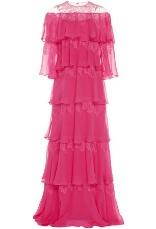 Cold-Shoulder Ruffled Silk Gown