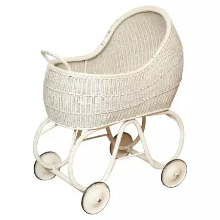 Delightful Antique Victorian White Wicker Baby Stroller Pram from England For Sale at 1stDibs | vintage wicker baby carriage, vintage baby stroller for sale, antique stroller