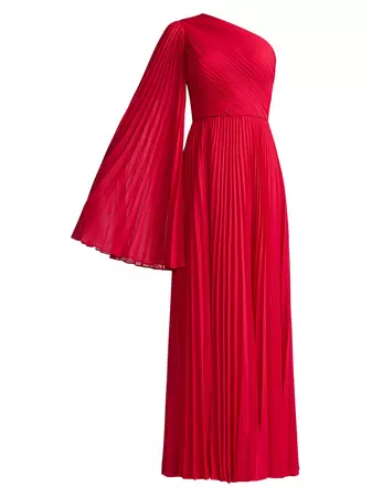 Shop Zac Posen Asymmetric Pleated Chiffon Gown | Saks Fifth Avenue