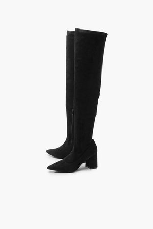 Pointed Low Heel Knee Boots | Boohoo