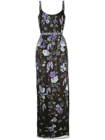 Marchesa Notte, floral-embroidered floor-length Gown
