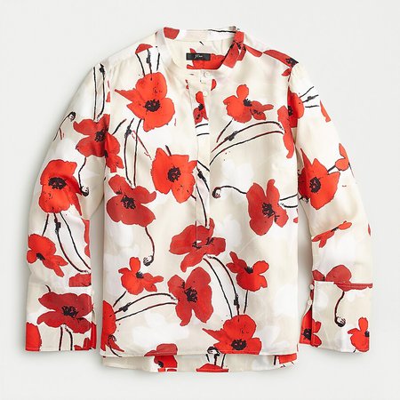 J.Crew: Silk Tunic In Ivory Poppy Floral Print Blouse