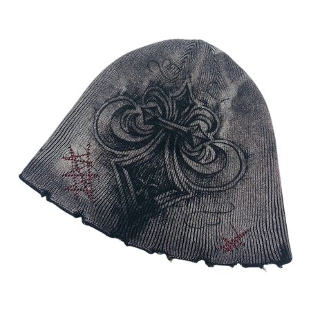affliction black, grey and red beanie hat