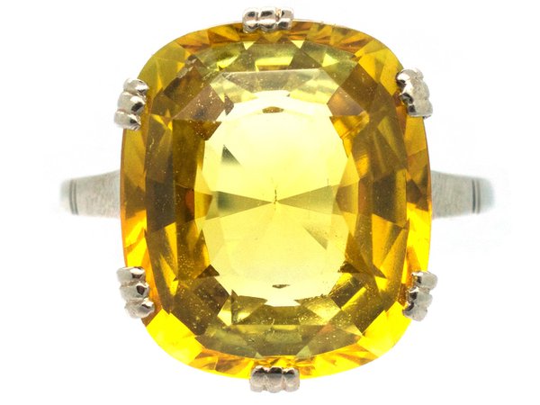 Art Deco Yellow Sapphire & White Gold Ring (535G) | The Antique Jewellery Company