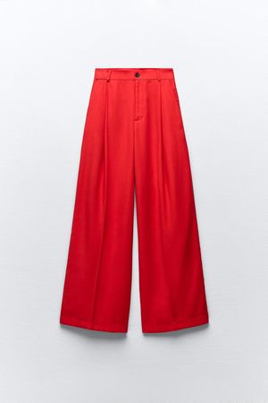 FLOWY PLEATED PANTS - Bright red | ZARA United States
