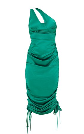 Emerald Green One Shoulder Cup Satin Midi Dress | PrettyLittleThing USA