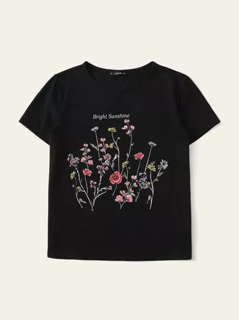 Flower Print Short Sleeve Tee | SHEIN USA