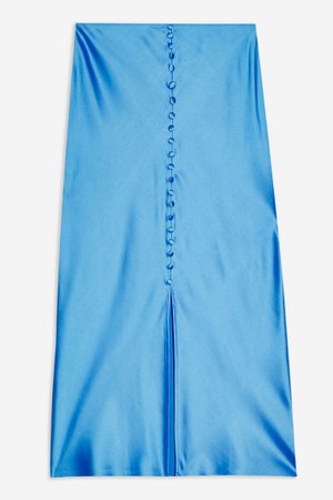 Blue Button Through Satin Bias Skirt | Topshop