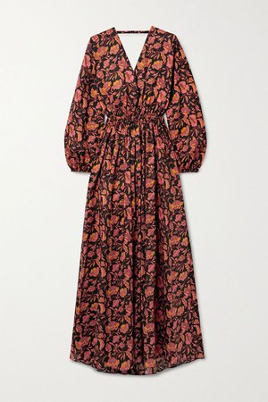 Black Open-back floral-print cotton-poplin maxi dress | Matteau | NET-A-PORTER