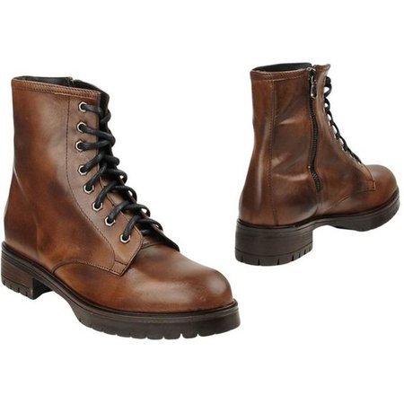 Brown leather combat boots