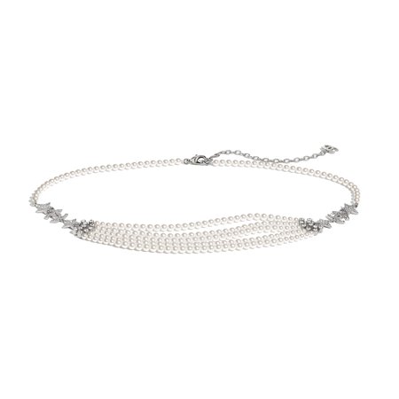Chanel, belt Metal, Glass Pearls & Strass Silver, Pearly White & Crystal