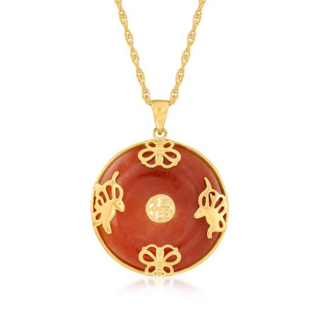 Ross-Simons Red Jade "Good Fortune" Butterfly Pendant Necklace