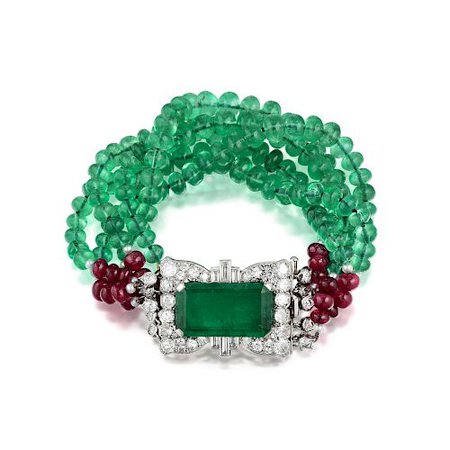 Cartier, Art Deco Emerald Ruby and Diamond Bracelet