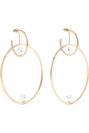 Chloé | Darcey gold-tone faux pearl hoop earrings | NET-A-PORTER.COM