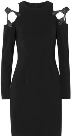 Cold-shoulder Leather-trimmed Crepe Mini Dress - Black