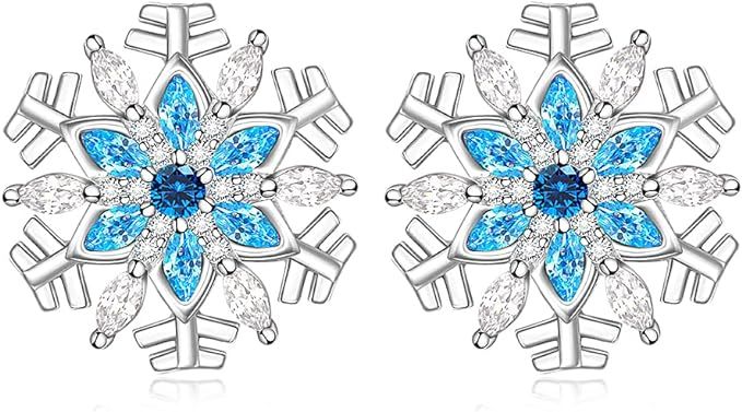 Amazon.com: Snowflake Earrings for Women S925 Sterling Silver Snow Flower Piercing Studs Winter With Sapphire Aquamarine Valentine Jewelry Christmas Holiday Gifts: Clothing, Shoes & Jewelry