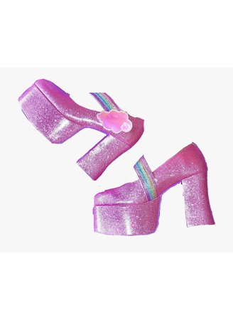 pink glitter rainbow platform heels shoes