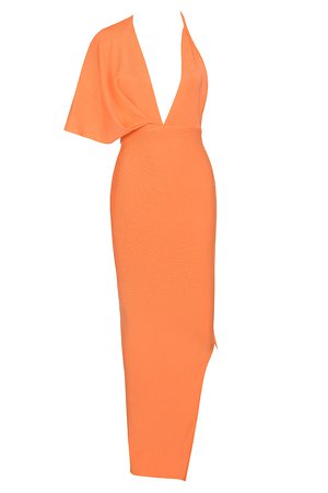 Clothing : Bandage Dresses : 'Clemence' Orange Bandage Drape Maxi dress