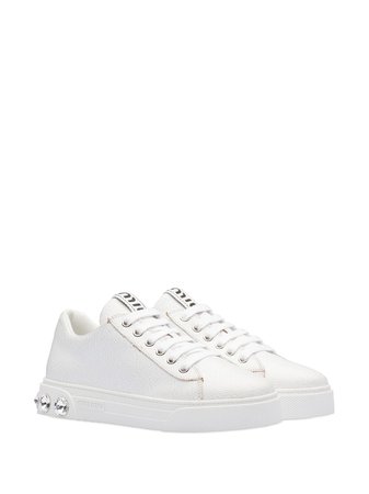 Miu Miu Crystal Studded Low Sneakers 5E643CF005LRL White | Farfetch