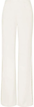 Lace-trimmed Crepe Wide-leg Pants - Ivory