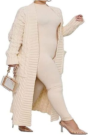 Stylish Cable Knit Dual Pocket Cardigan,Floor Length Cardigans for Women Long Sweater Cardigan Women at Amazon Women’s Clothing store